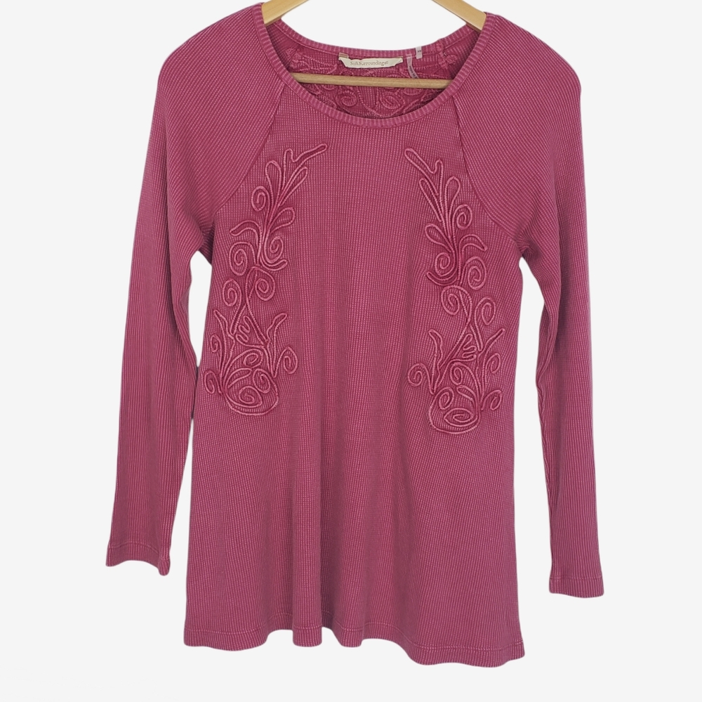 Soft surroundings waffle knit embroidered camden top
